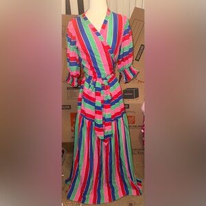 Feather & find galaxy Colorful Striped red green pink Maxi wrap Dress large